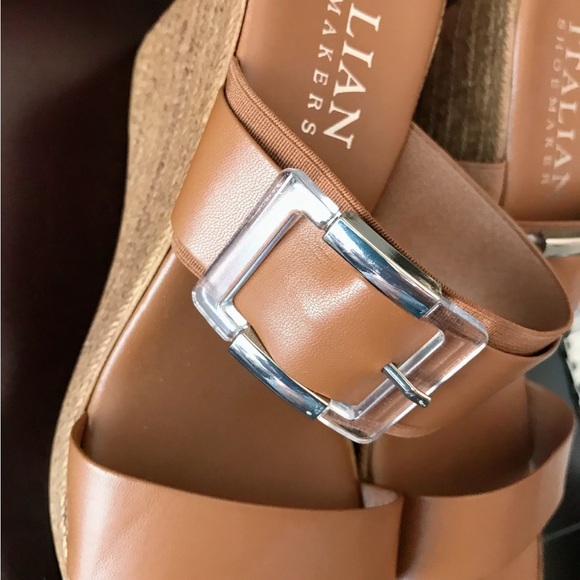 Italian Shoemakers Women's Tan Wedge Sandals - Picture 2 of 5